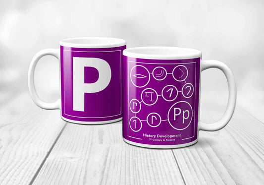 P Letter History Development Mug