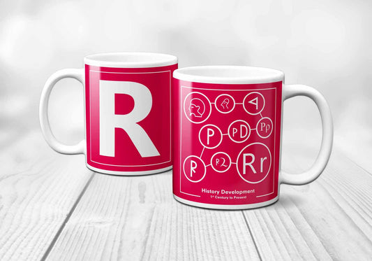 R Letter History Development Mug